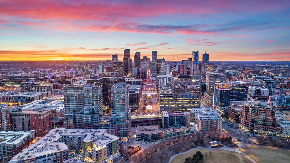 Denver, Colorado, USA Drone Aerial Skyline