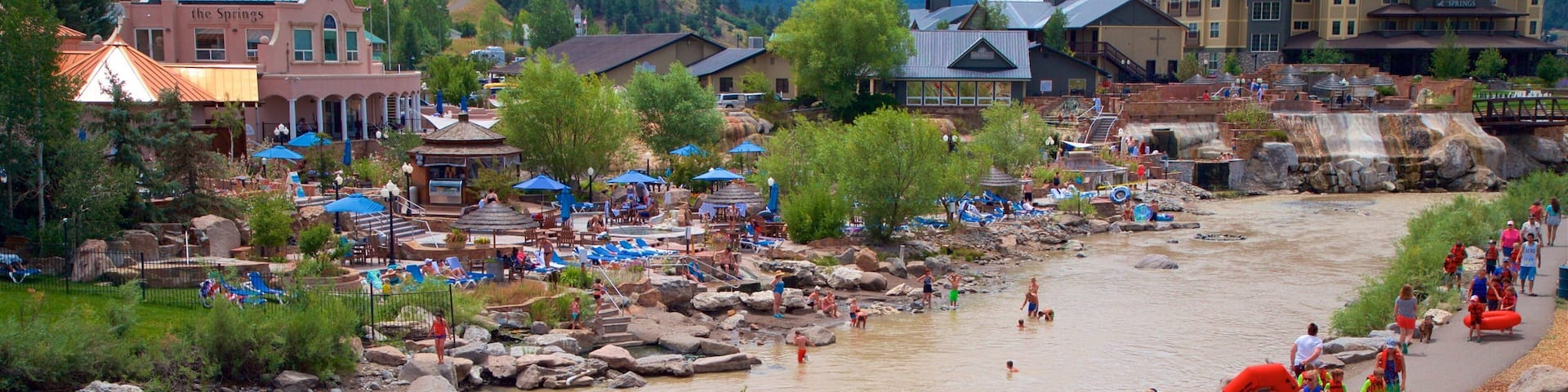 Pagosa Springs which includes a small town or village, a river or creek and water sports