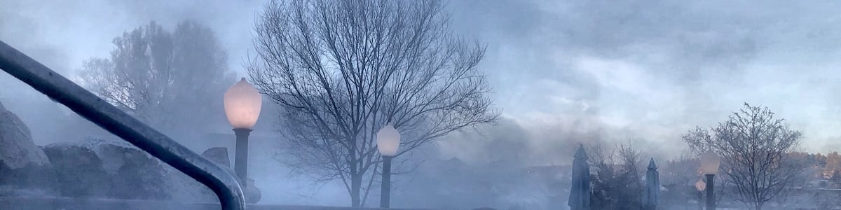Early morning soak in the Pagosa Hot Springs. The hot springs are the worlds deepest geothermal springs. The “mother” spring was measured at 1002 feet deep in 2011 by the Guinness Book of records. The interesting thing is no one really knows how deep it is because the plumb line used to measure the depth ran out before hitting the bottom.