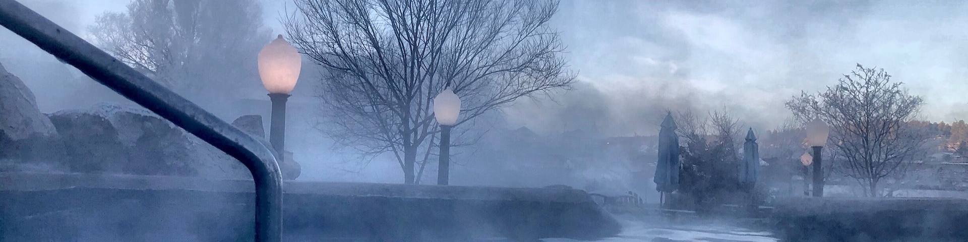Early morning soak in the Pagosa Hot Springs.  The hot springs are the worlds deepest geothermal springs.  The “mother” spring was measured at 1002 feet deep in 2011 by the Guinness Book of records.  The interesting thing is no one really knows how deep it is because the plumb line used to measure the depth ran out before hitting the bottom.