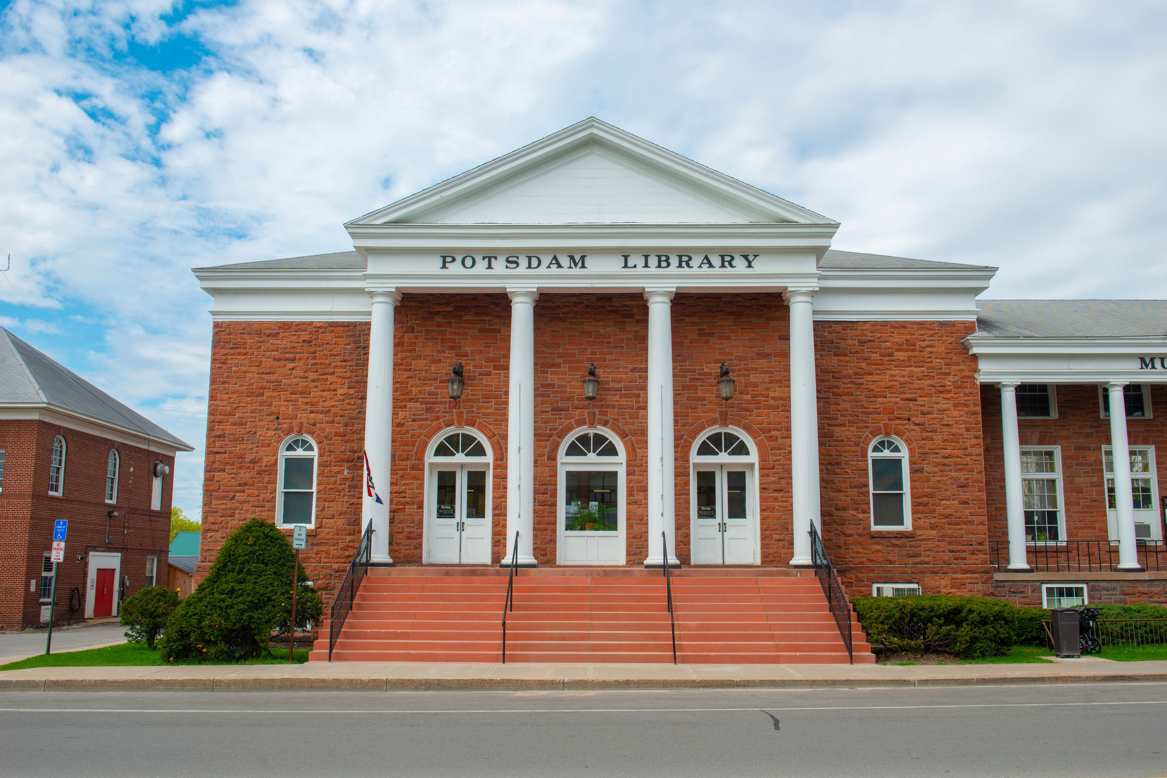 Potsdam Town Public Library at 2 Park Street in historic downtown Potsdam, Upstate New York NY, USA. 