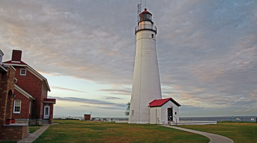 The Fort Gratiot Lighthouse is loacated at the southern end of Lake Huron where the lake empties into the St Calirriver at Port Huron , The lighthouse guides shipping as the lake narrows and becomes the river. #OnTheRoad