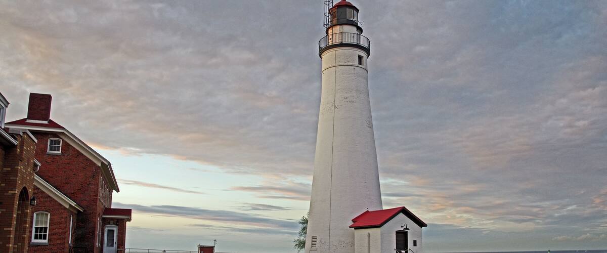 The Fort Gratiot Lighthouse is loacated at the southern end of Lake Huron where the lake empties into the St Calirriver at Port Huron ,  The lighthouse guides shipping as the lake narrows and becomes the river. #OnTheRoad
