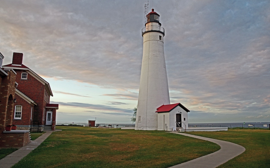 The Fort Gratiot Lighthouse is loacated at the southern end of Lake Huron where the lake empties into the St Calirriver at Port Huron ,  The lighthouse guides shipping as the lake narrows and becomes the river. #OnTheRoad