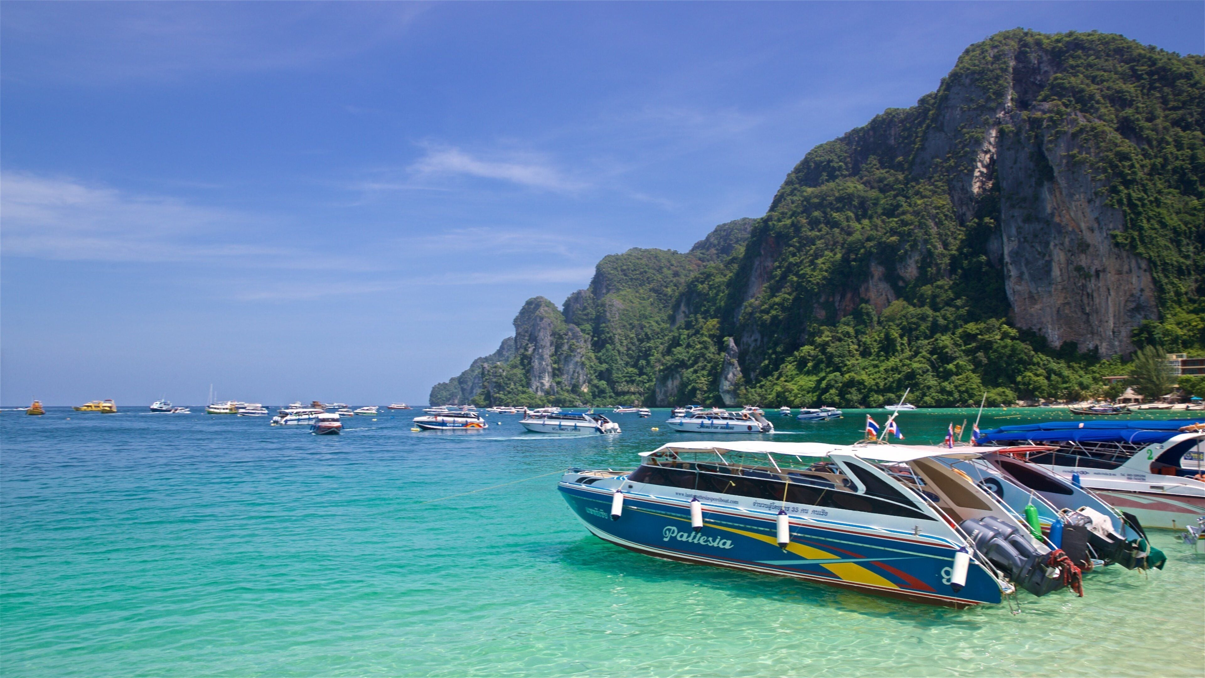 Koh Phi Phi mettant en vedette montagnes, une baie ou un port et paysages côtiers