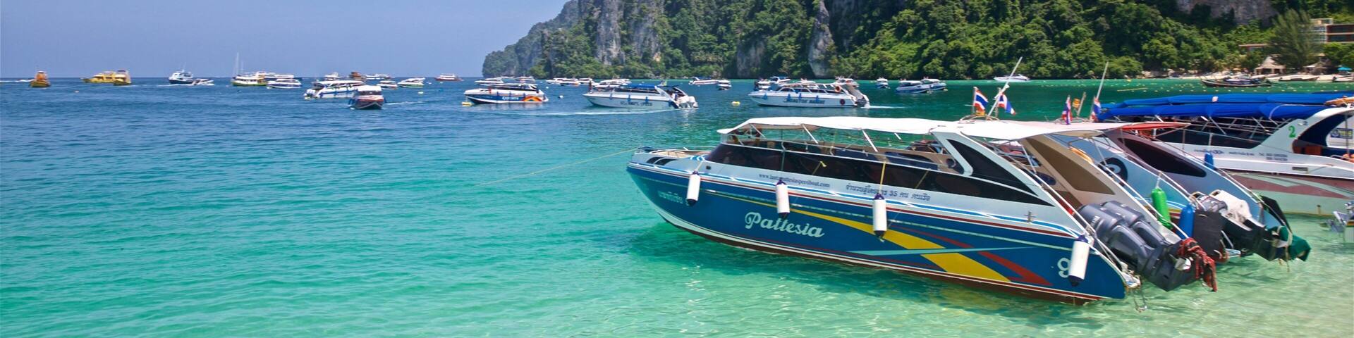Koh Phi Phi che include montagna, vista della costa e baia e porto
