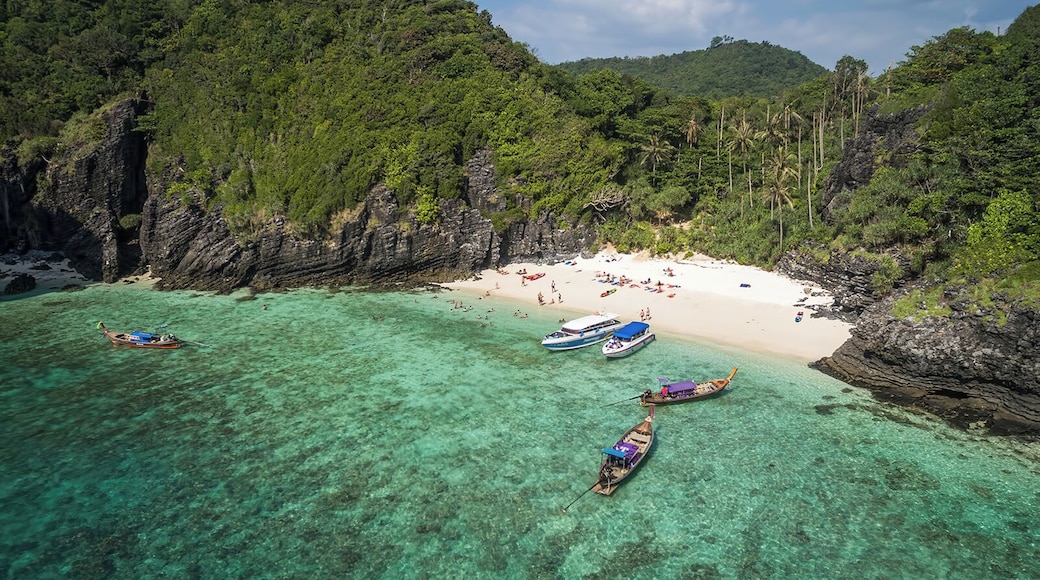 Nui Beach is a tiny strip of sand on the west coast of Phi Phi Don Island. Getting there is not that easy; the beach can be reached by boat (that's the easiest way) or on foot from Loh Lana Bay, after a short by strenuous hike through the jungle. As the photo shows, snorkelling here is great. #LifeAtExpedia