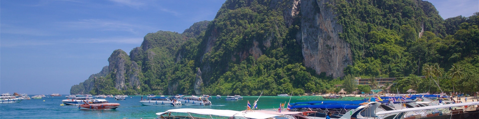 Ko Phi Phi caracterizando uma praia de areia, paisagens litorâneas e cenas tropicais
