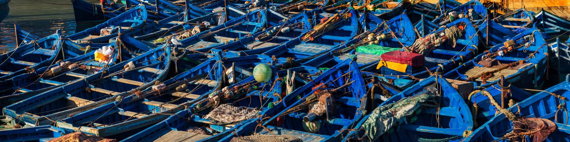 Fishing port of Essaouira at the sunset time, Morocco