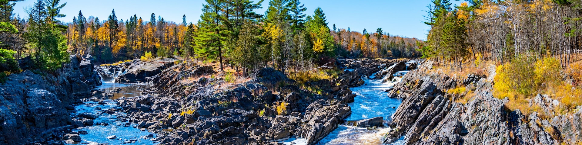 Panoramic view of the St. Louis River at Jay Cooke State Park in Minnesota, USA