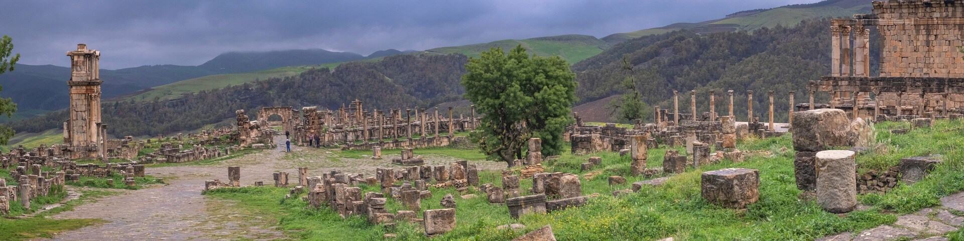 Panoramic view of roman ruins in Cuicul, Djemila, Algeria