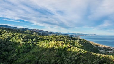 landscape of mountains, sunset and clouds with a beautiful sky, the nature of Algeria in North Africa, Maghreb, plains and grass in the mountain, Mediterranean climate, Forest and green trees. sunrise