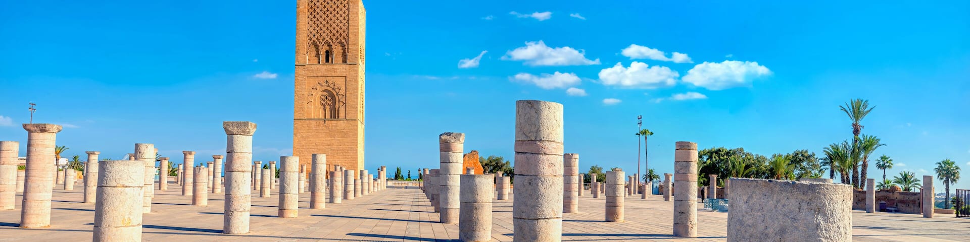 Hassan Tower, minaret of an incomplete mosque in Rabat, Morocco