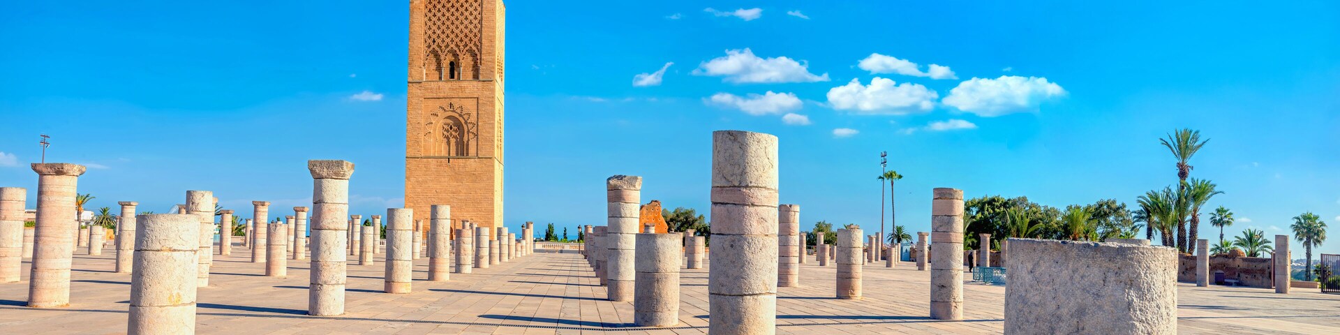 Hassan Tower, minaret of an incomplete mosque in Rabat, Morocco
