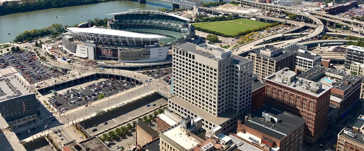 Expansive views from the top of Carew Tower overlooking Paul Brown Stadium - home of the Cincinnati Bengals