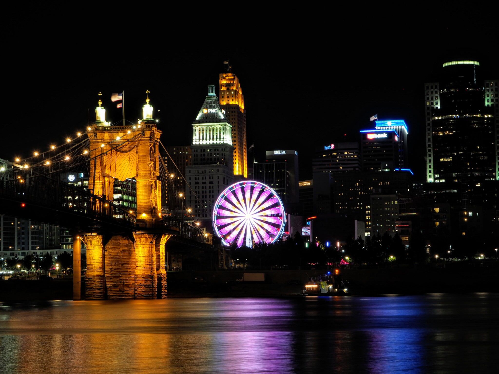You could pay $12.50 to ride the Skystar Wheel, or you could trek across the John A. Roebling Suspension Bridge into Kentucky and capture this view of the Cincinnati skyline.