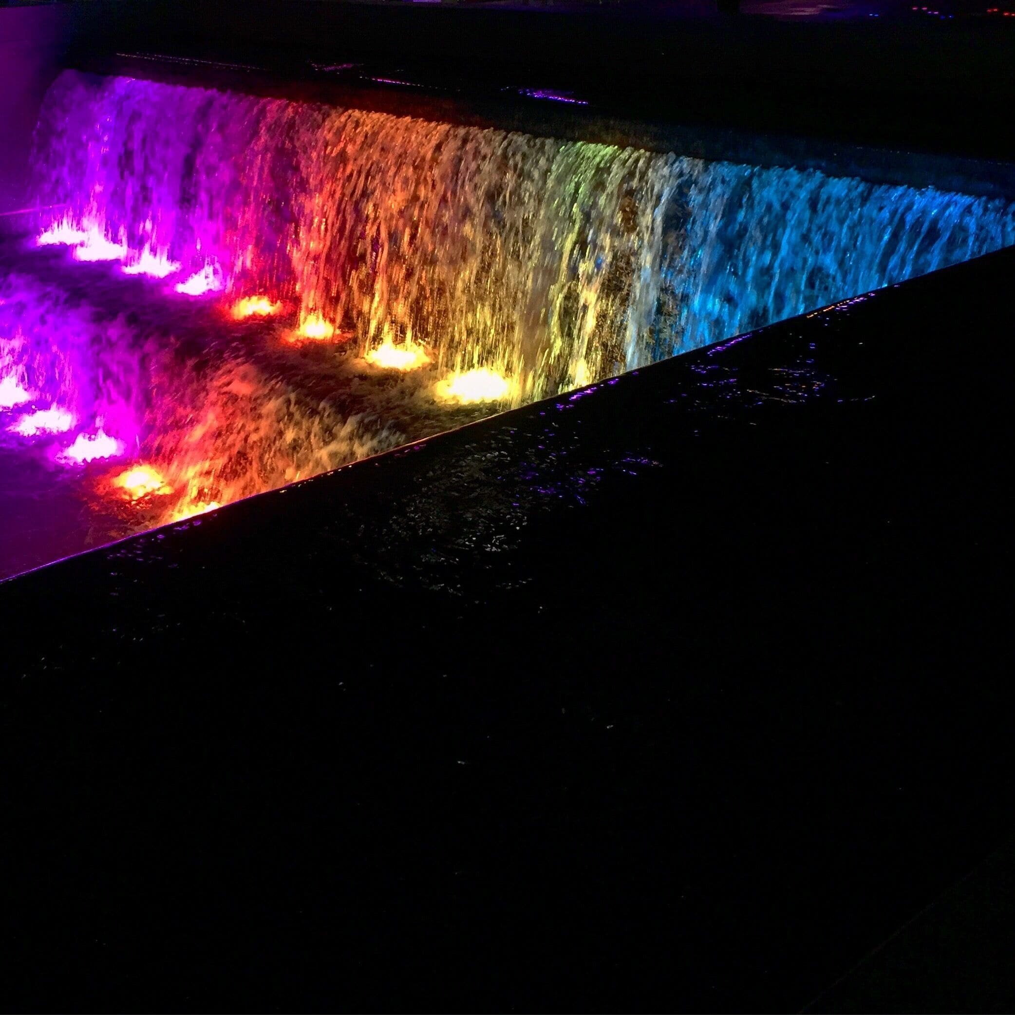 Come at night for a beautiful #water feature with an ever-changing #light show.