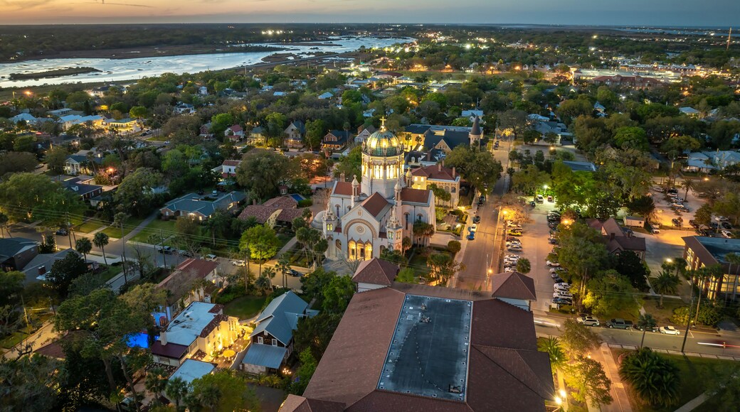 Old historic city architecture in Southern USA. View from above of streets and buildings of St. Augustine, Florida