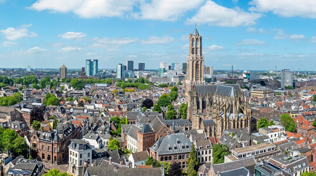 Aerial panorama from the city Utrecht with the Dom tower in the Netherlands