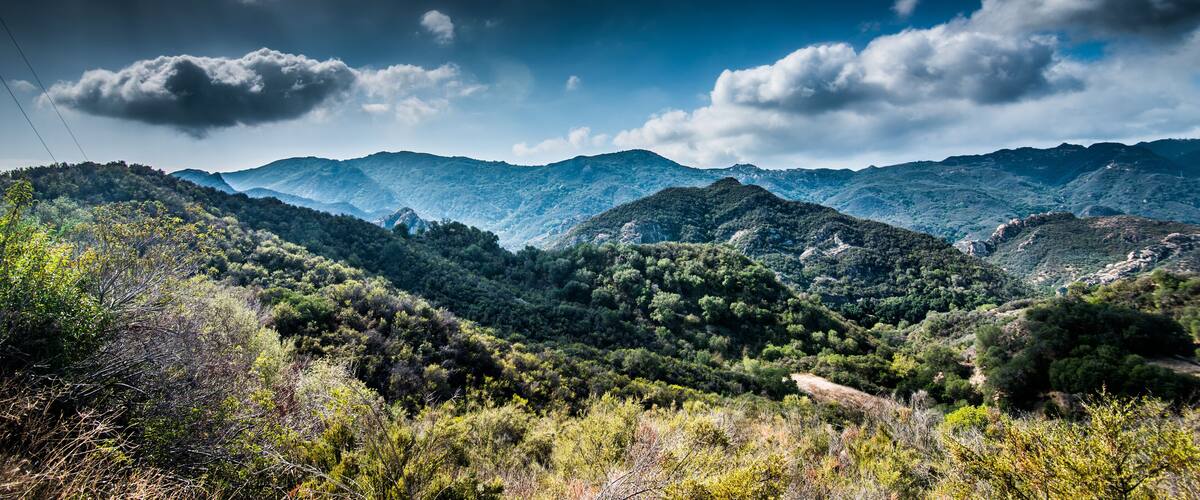 View of Malibu Canyon and Malibu Creek State Park from Mulholland Highway