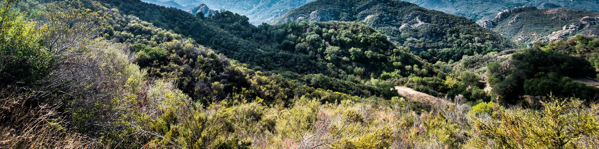 View of Malibu Canyon and Malibu Creek State Park from Mulholland Highway