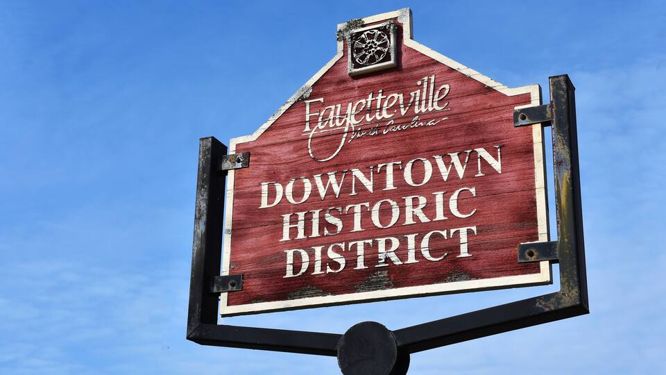 Downtown Historic District Sign, Fayetteville, North Carolina, USA