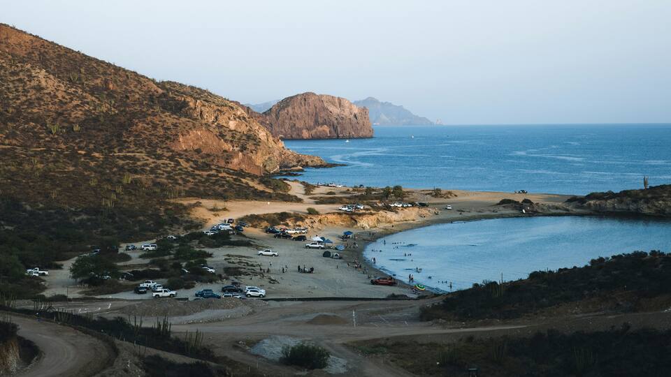 San Carlos beach and rocks in Cortez sea