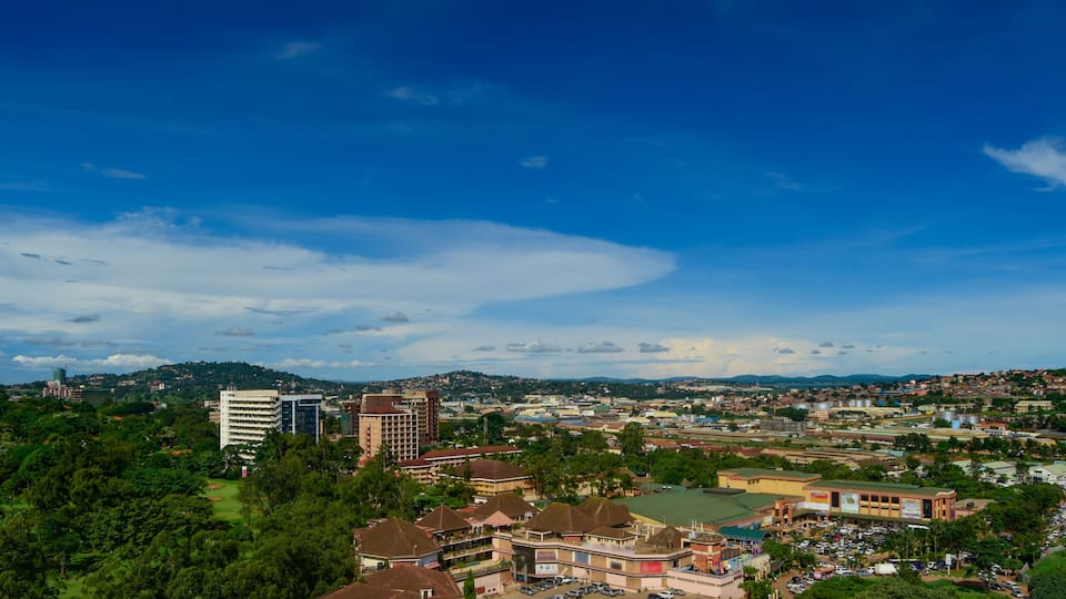 Aerial shot of downtown Kampala, Uganda