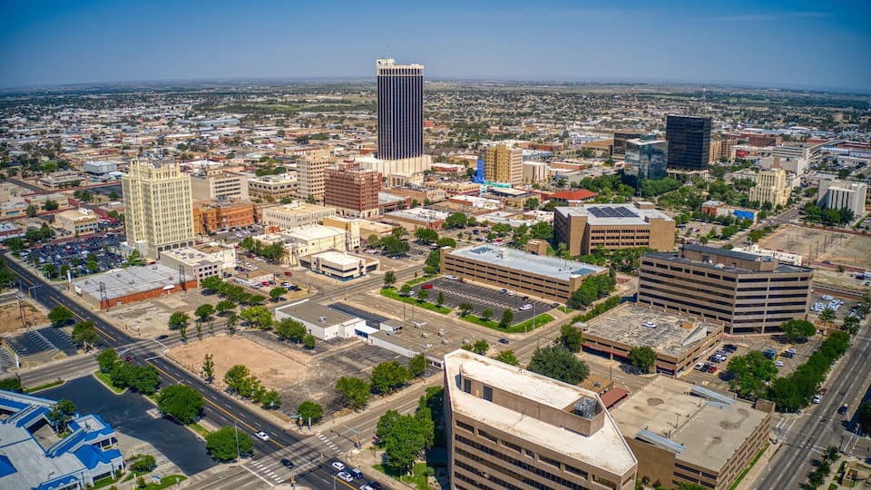 Aerial View of Downtown Amarillo, Texas in Summer