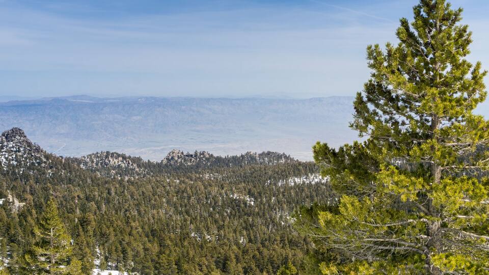 View towards the Palm Springs Aerial Tramway on the ridge from the trail to Mount San Jacinto peak, California