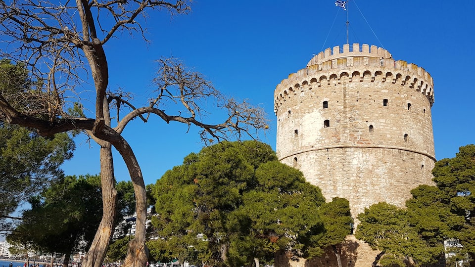 salonica or Thessaloniki white tower on the city port, greece