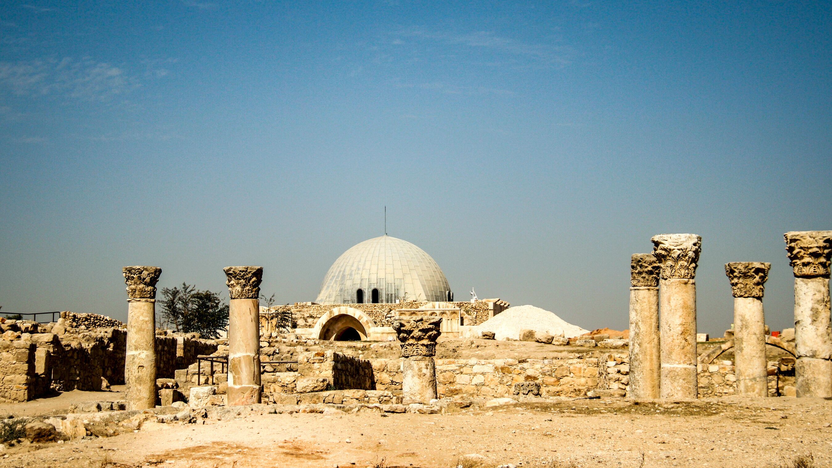 Dome and columns of the 8th century Umayyad palace at Jebel al-Qala'a, the citadel hill in Amman, Jordan