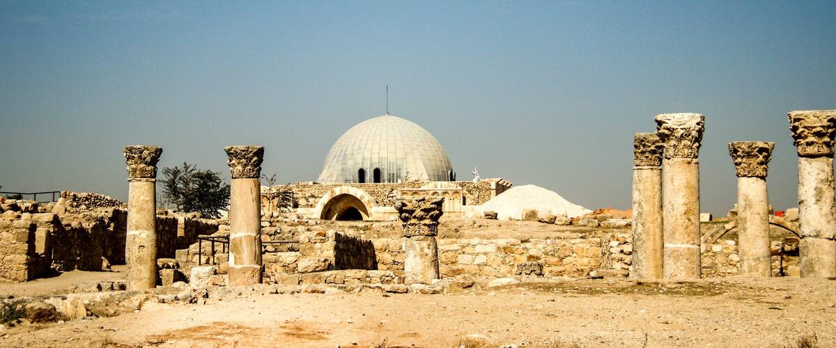 Dome and columns of the 8th century Umayyad palace at Jebel al-Qala'a, the citadel hill in Amman, Jordan