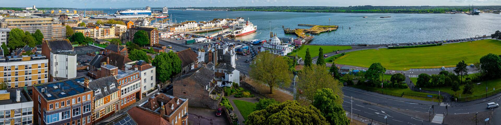 Aerial view of Southampton is a port city in Hampshire, England