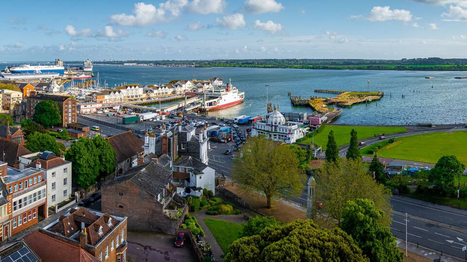 Aerial view of Southampton is a port city in Hampshire, England