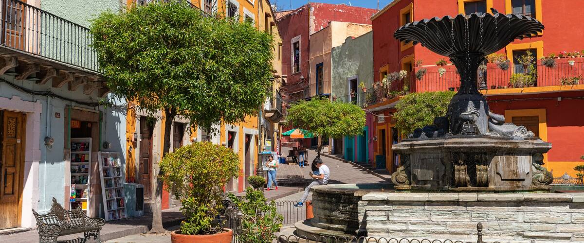 Guanajuato City historic center. Colorful homes built on hillside. Guanajuato State, Mexico.