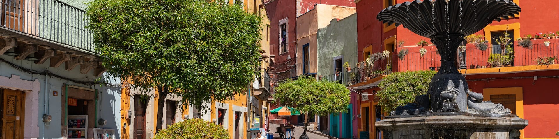 Guanajuato City historic center. Colorful homes built on hillside. Guanajuato State, Mexico.