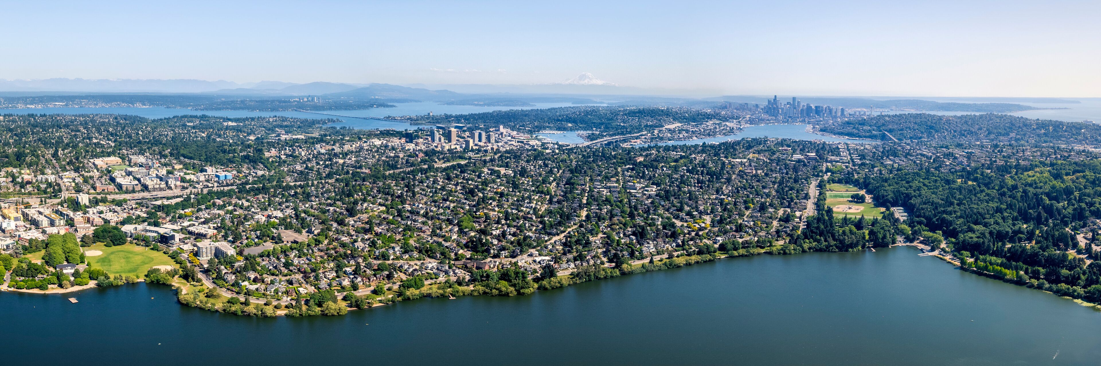 Panoramic Aerial View of Seattle Over Green Lake