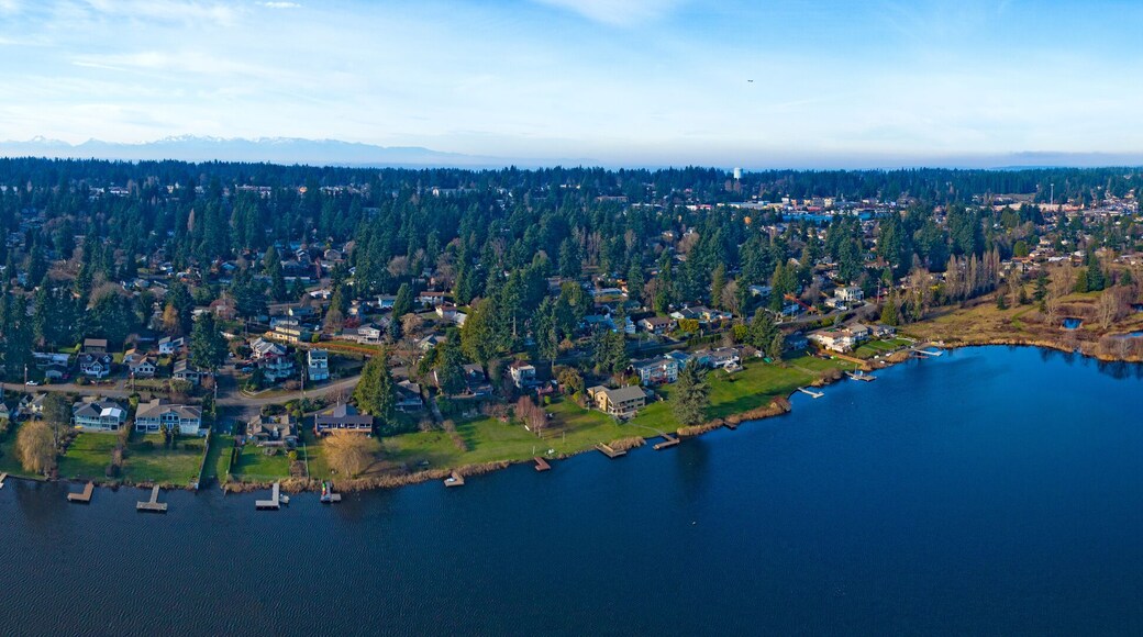 Edmonds Washington Lake Ballinger Waterfront Panoramic View Olympic Mountains Background