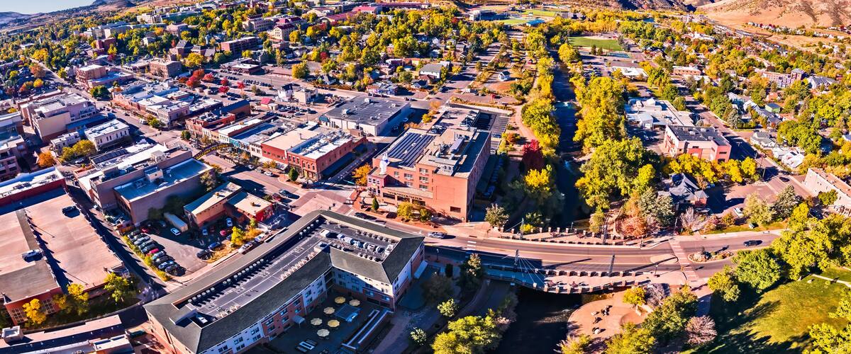 16x9 Panorama of Golden Colorado from drone