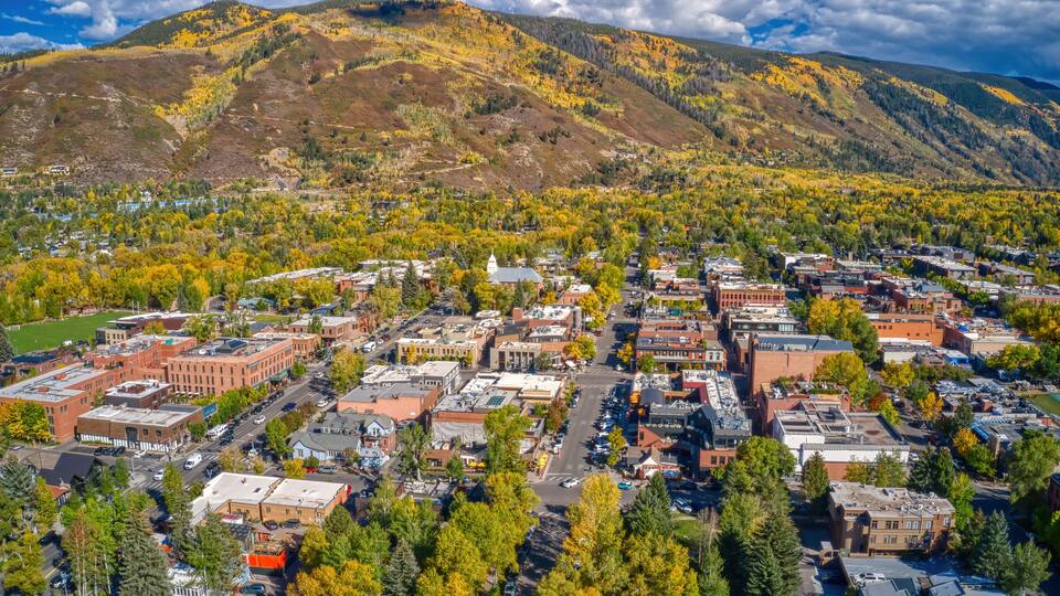 Aerial View of Aspen, Colorado during Autumn