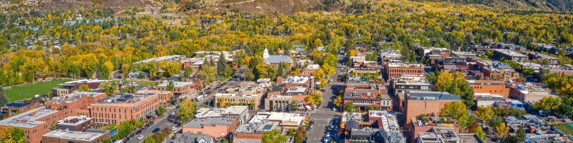 Aerial View of Aspen, Colorado during Autumn