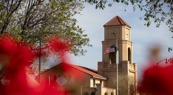 Tracy, California, USA - April 17, 2023: Afternoon sun shines on the historic downtown Train Station.
