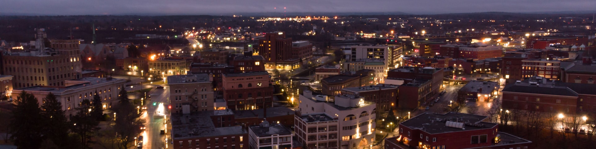 Aerial photo Bangor Maine at night twilight colors