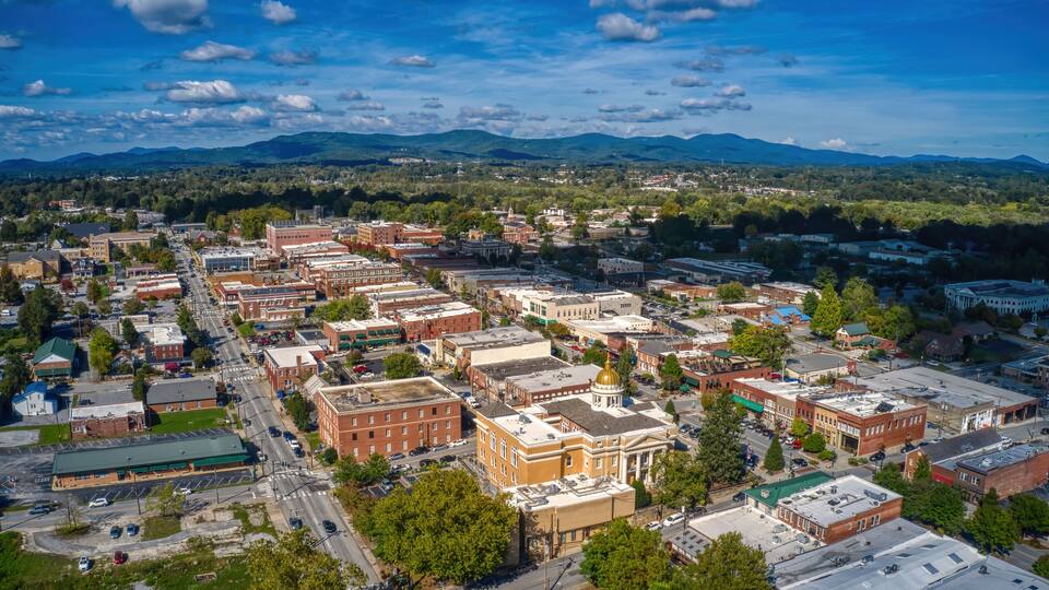 Aerial View of Downtown Hendersonville, North Carolina