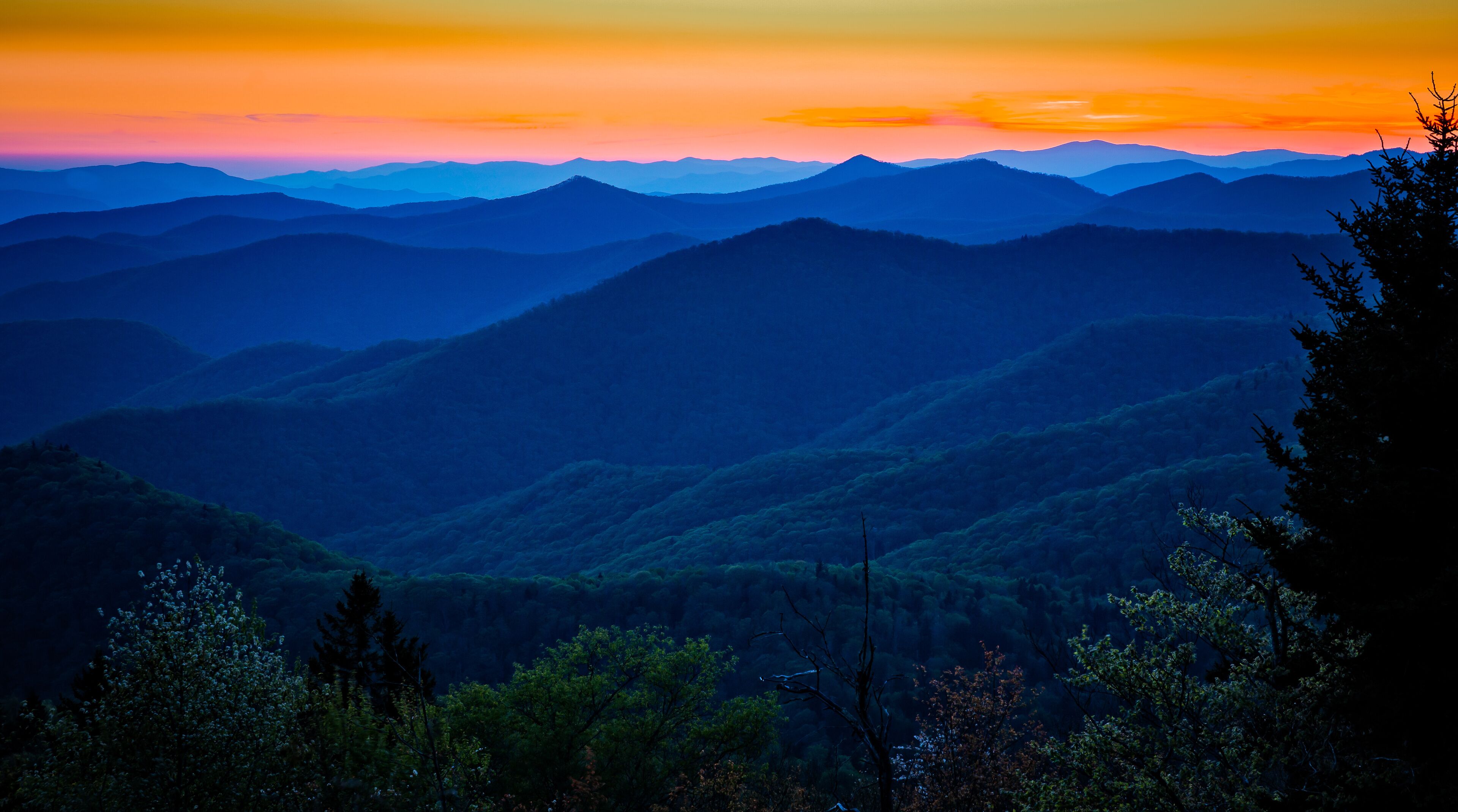 Cowee overlook just after sun has gone down in North Carolina
