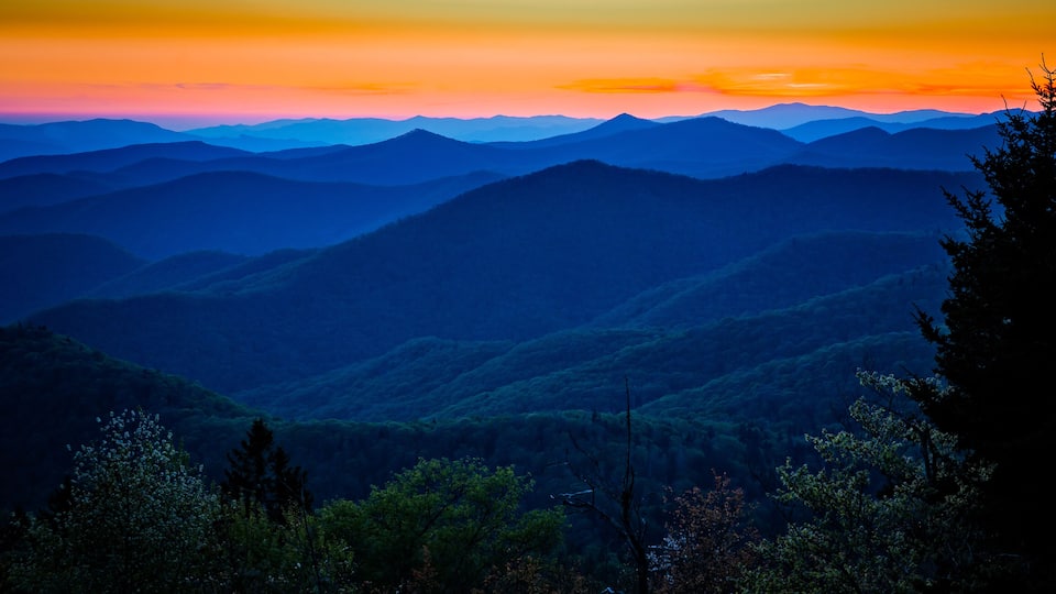 Cowee overlook just after sun has gone down in North Carolina