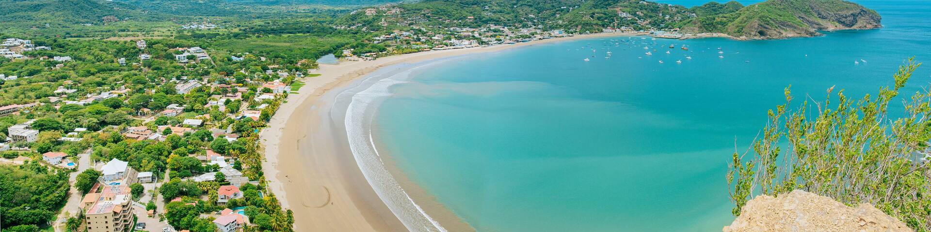 Panoramic view of the bay of San Juan del Sur, Nicaragua. Beautiful view of San Juan del Sur beach in sunny day