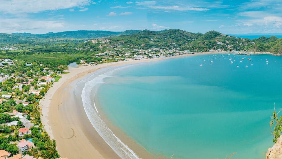 Panoramic view of the bay of San Juan del Sur, Nicaragua. Beautiful view of San Juan del Sur beach in sunny day