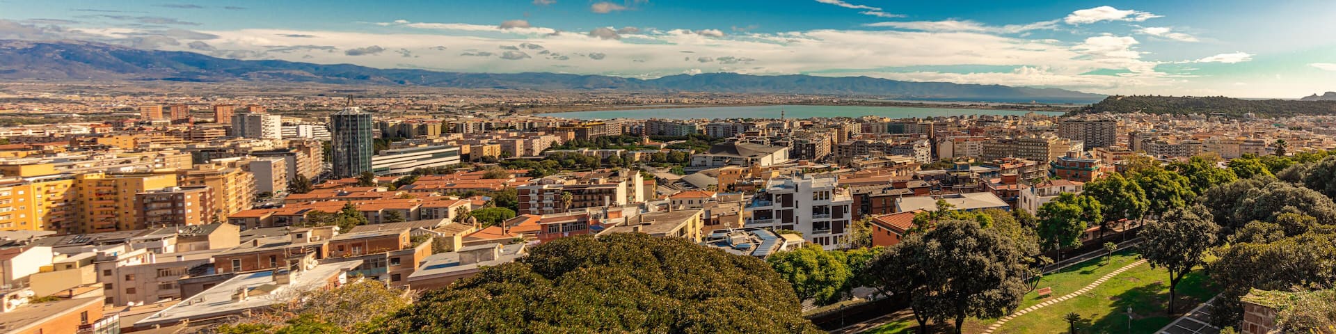 Panorama of the Villanova district in the city of Cagliari. Sardinia, Italy